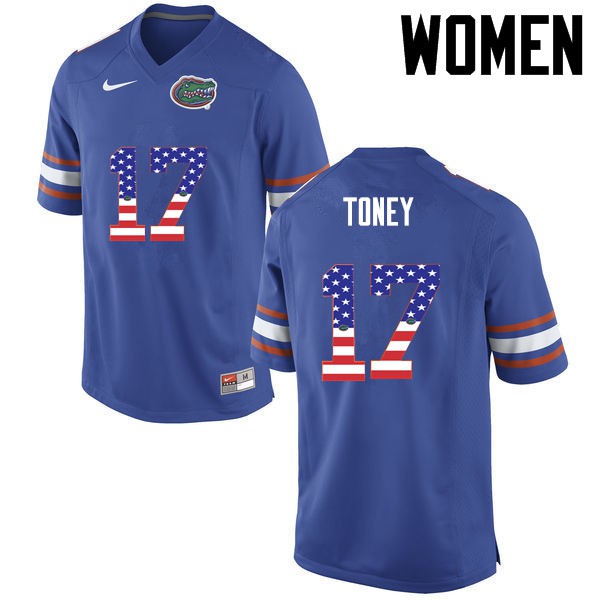 Florida Gators Women #17 Kadarius Toney College Football USA Flag Fashion Blue